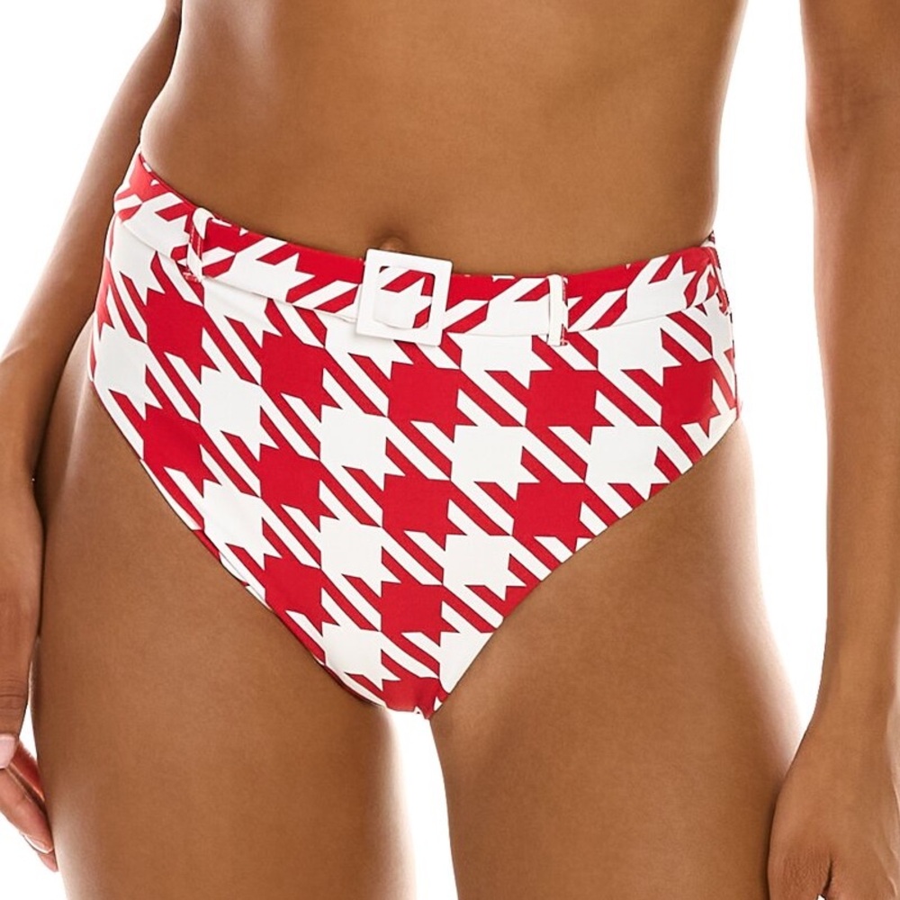 NWT WeWoreWhat Emily bikini bottom in red and white houndstooth print